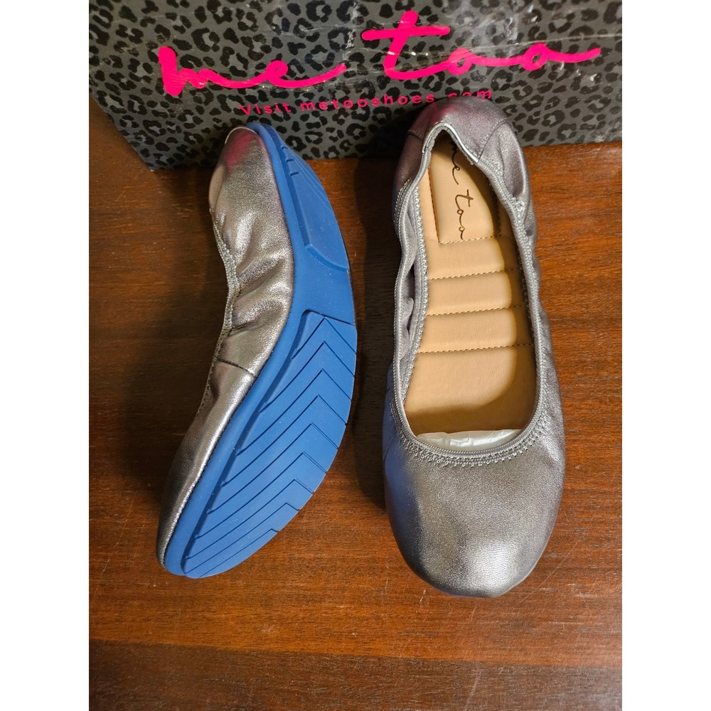 Me Too Tru Blu5 Ballet Flats Womens 7.5 M Pewter Metallic Leather Slip On Shoes